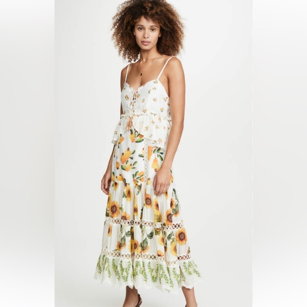 Farm Rio Maxi Dress Sz Unknown Fruit Floral Embroidered Boho